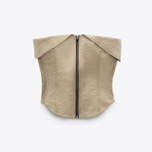 Zara Tops - XS blogger fave Zara topstitched bustier cargo strapless top zipper bustier